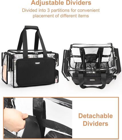 Relavel Clear Makeup Bag Extra Large Makeup Artist Kit Set, Cosmetic Storage Organizer Hair Stylist Travelling Bag, Transparent Tote Duffle Beach Toiletry Bag with Adjustable Dividers & Shoulder Strap in Saudi Arabia