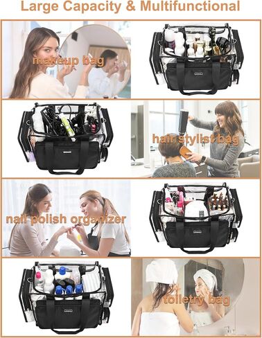 Relavel Clear Makeup Bag Extra Large Makeup Artist Kit Set, Cosmetic Storage Organizer Hair Stylist Travelling Bag, Transparent Tote Duffle Beach Toiletry Bag with Adjustable Dividers & Shoulder Strap in Saudi Arabia