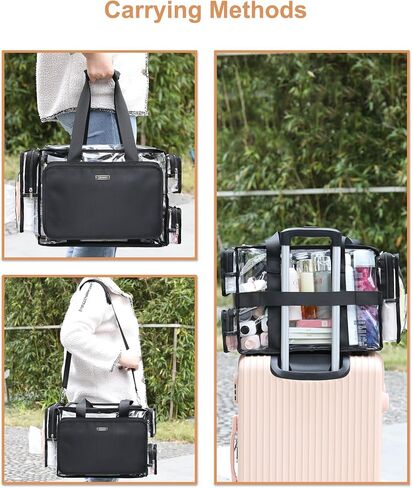Relavel Clear Makeup Bag Extra Large Makeup Artist Kit Set, Cosmetic Storage Organizer Hair Stylist Travelling Bag, Transparent Tote Duffle Beach Toiletry Bag with Adjustable Dividers & Shoulder Strap in Saudi Arabia
