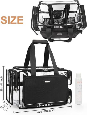 Relavel Clear Makeup Bag Extra Large Makeup Artist Kit Set, Cosmetic Storage Organizer Hair Stylist Travelling Bag, Transparent Tote Duffle Beach Toiletry Bag with Adjustable Dividers & Shoulder Strap in Saudi Arabia