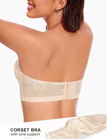 Longline Strapless Push Up Bras for Women Multiway Padded Uplift Corset Lace Bra Underwire Support in Saudi Arabia