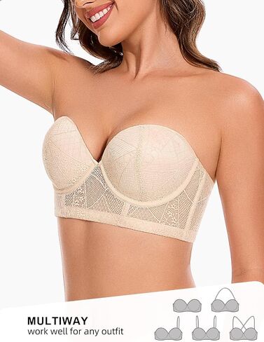 Longline Strapless Push Up Bras for Women Multiway Padded Uplift Corset Lace Bra Underwire Support in Saudi Arabia