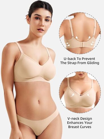 YEOREO Women Push Up No Underwire Bra Full Coverage V Neck Basic Bralette Seamless Everyday Bra in Kuwait