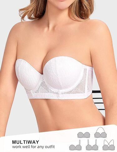 Longline Strapless Push Up Bras for Women Multiway Padded Uplift Corset Lace Bra Underwire Support in Kuwait