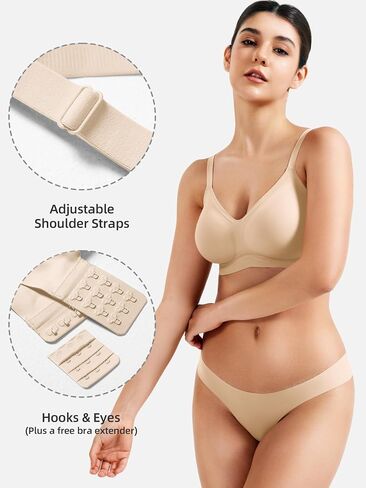YEOREO Women Push Up No Underwire Bra Full Coverage V Neck Basic Bralette Seamless Everyday Bra in Kuwait