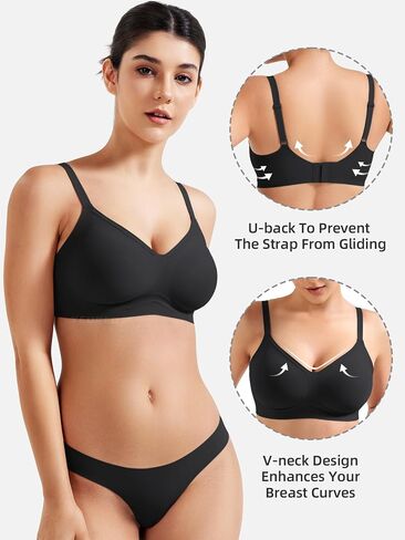 YEOREO Women Push Up No Underwire Bra Full Coverage V Neck Basic Bralette Seamless Everyday Bra in Kuwait