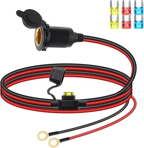RIIEYOCA 12V 24V Cigarette Lighter Socket Extension Cable,16AWG Fixed Thread Car Cigarette Lighter Female Outlet to Eyelet Ring Terminal Cord with Waterproof Cover and 20A Fuse for Cars,Boats.（1M） in Saudi Arabia