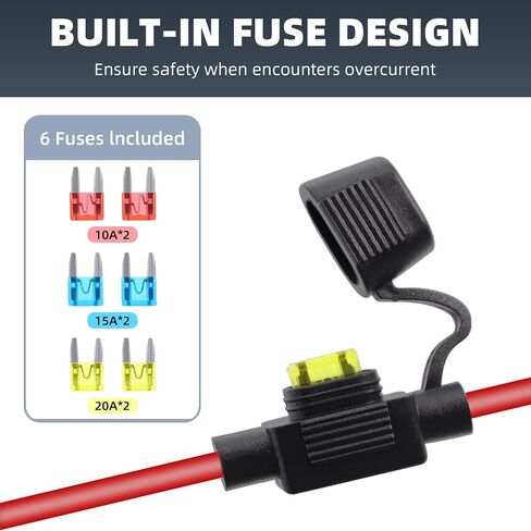 RIIEYOCA 12V 24V Cigarette Lighter Socket Extension Cable,16AWG Fixed Thread Car Cigarette Lighter Female Outlet to Eyelet Ring Terminal Cord with Waterproof Cover and 20A Fuse for Cars,Boats.（1M） in Saudi Arabia