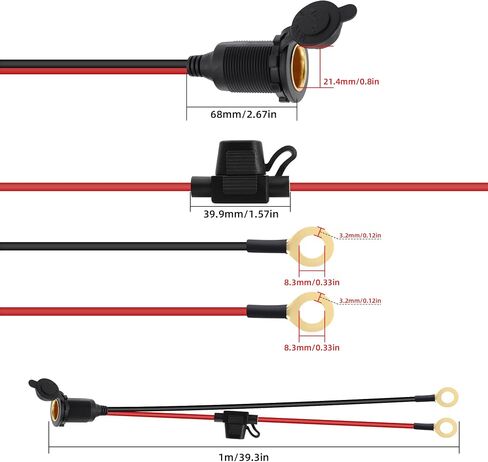 RIIEYOCA 12V 24V Cigarette Lighter Socket Extension Cable,16AWG Fixed Thread Car Cigarette Lighter Female Outlet to Eyelet Ring Terminal Cord with Waterproof Cover and 20A Fuse for Cars,Boats.（1M） in Saudi Arabia