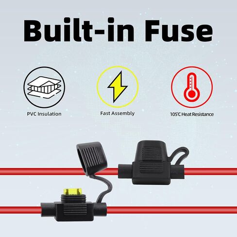 RIIEYOCA 12V 24V Cigarette Lighter Socket Extension Cable,16AWG Fixed Thread Car Cigarette Lighter Female Outlet to Eyelet Ring Terminal Cord with Waterproof Cover and 20A Fuse for Cars,Boats.（1M） in Saudi Arabia