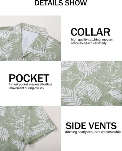 Mens Hawaiian Shirts Short Sleeve Button Down Tropical Shirts Casual Beach Shirt Men in Kuwait