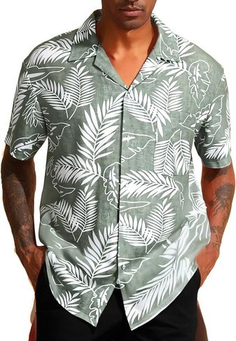 Mens Hawaiian Shirts Short Sleeve Button Down Tropical Shirts Casual Beach Shirt Men in Kuwait
