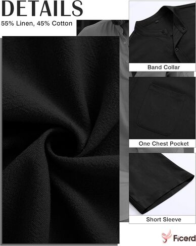 Ficerd Men's Cotton Linen Shirts, Short Sleeve Casual Beach Shirts Button Down Band Collar Lightweight Summer Tees M-6XL in Saudi Arabia
