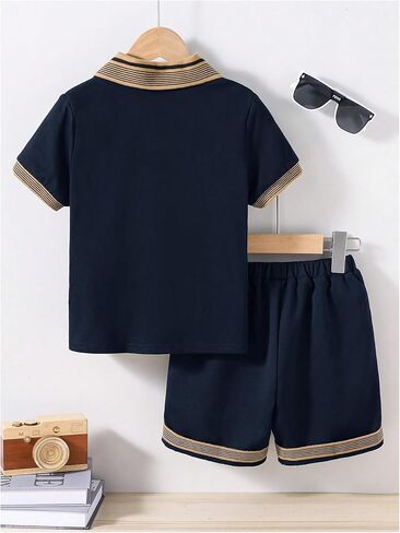 GORGLITTER Boy's 2 Piece Short Set Letter Patched Short Sleeve Tennis Shirt and Knot Front Shorts Summer Outfits in Saudi Arabia