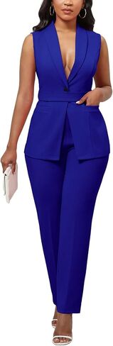 Kafiloe Pant Suits for Women Dressy Belted Sleeveless Vest Blazer Sets 2 Piece Business Casual Outfit in Saudi Arabia