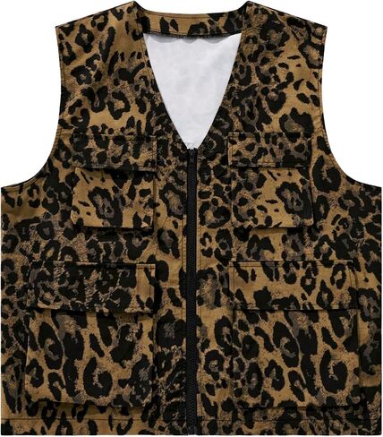 رجال Leopard zip up Stest Coat Vintage Cheetah Sconeslesse Screenscoat streetwear مع جيوب رفرف in Saudi Arabia