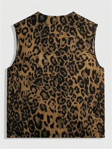 رجال Leopard zip up Stest Coat Vintage Cheetah Sconeslesse Screenscoat streetwear مع جيوب رفرف in Saudi Arabia