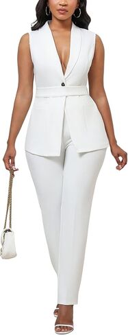 Kafiloe Pant Suits for Women Dressy Belted Sleeveless Vest Blazer Sets 2 Piece Business Casual Outfit in Saudi Arabia