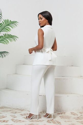Kafiloe Pant Suits for Women Dressy Belted Sleeveless Vest Blazer Sets 2 Piece Business Casual Outfit in Saudi Arabia