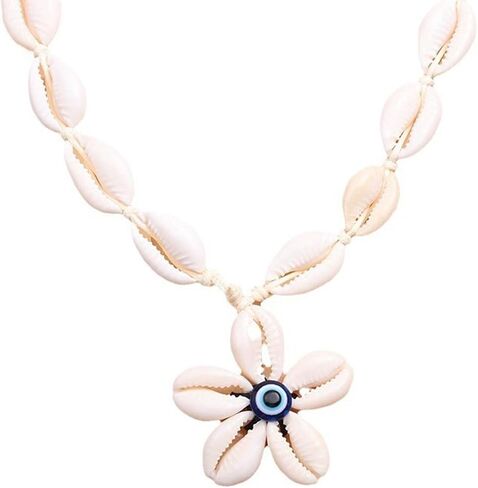 MIFYNN Boho Crystal Shell Necklace Layered SeaShell Flower Pendant Necklace Hawaiian Style Braided Rope Necklace Summer Beach Party Jewelry Gift for Women Girl in Saudi Arabia