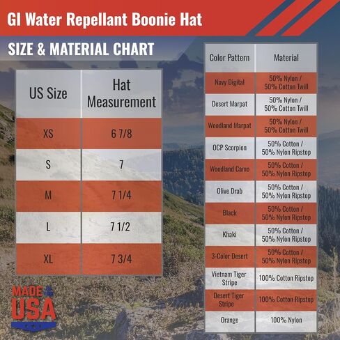 US Military Surplus GI Water Repellant Boonie Hat, Made in USA in Saudi Arabia