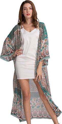 Zoye Chen Women's Kimono Cardigan Ploral Print Long Sleeve Cover Up Beach Coverups بدلة السباحة للنساء in Kuwait