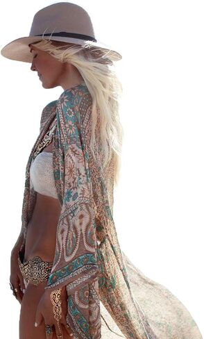 Zoye Chen Women's Kimono Cardigan Ploral Print Long Sleeve Cover Up Beach Coverups بدلة السباحة للنساء in Kuwait