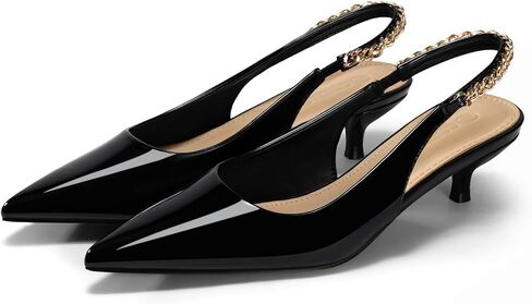 Coutgo Womens Slingback Kitten Heels Closed Pointed Toe Pumps Dress Work Shoes with Gold Chian in Saudi Arabia