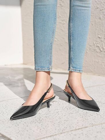 Coutgo Womens Slingback Kitten Heels Closed Pointed Toe Pumps Dress Work Shoes with Gold Chian in Saudi Arabia