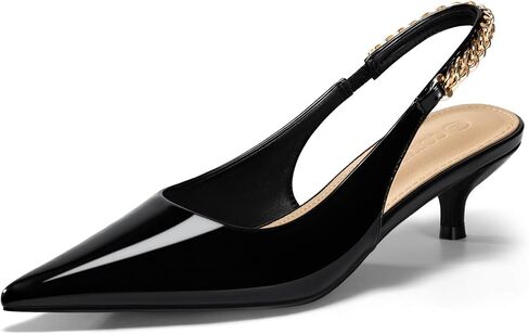 Coutgo Womens Slingback Kitten Heels Closed Pointed Toe Pumps Dress Work Shoes with Gold Chian in Saudi Arabia