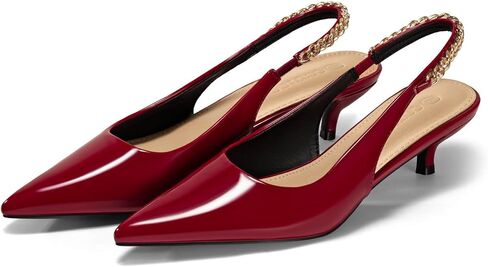 Coutgo Womens Slingback Kitten Heels Closed Pointed Toe Pumps Dress Work Shoes with Gold Chian in Saudi Arabia