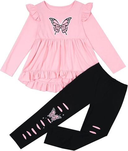 Girls 2 Piece Outfits Ruffle Sleeve Pullover Sweatshirts Sweatpants Clothing Sets Kids Graphic Clothing Set in Saudi Arabia
