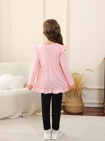 Girls 2 Piece Outfits Ruffle Sleeve Pullover Sweatshirts Sweatpants Clothing Sets Kids Graphic Clothing Set in Saudi Arabia