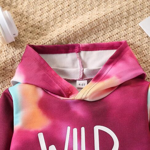 4-8T Girls Clothes Letter Print Tie Dye Hooded Long Sleeved Top +Tie Dye Long Pants Outfits Set in Saudi Arabia