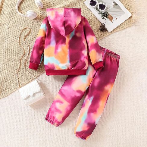 4-8T Girls Clothes Letter Print Tie Dye Hooded Long Sleeved Top +Tie Dye Long Pants Outfits Set in Saudi Arabia