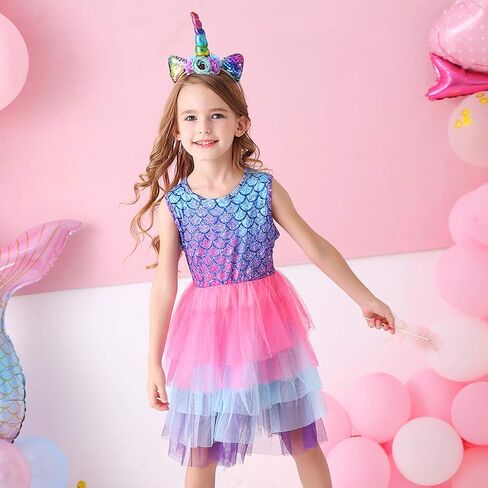VIKITA Girls Dresses Summer Short Sleeve Toddler Girls Clothes Party Tutu Dresses for 3-12 Years Kids in Saudi Arabia