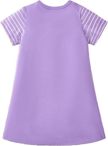 Hongshilian Toddler Girls' Cotton Casual Dress Cartoon Embroidery Applique Basic Short Sleeve Tunic Shirt Dresses in Kuwait
