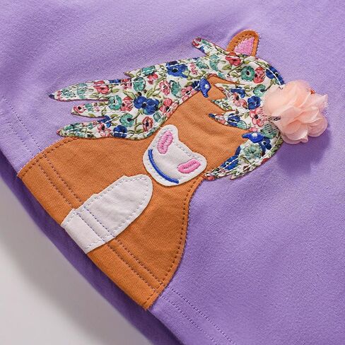 Hongshilian Toddler Girls' Cotton Casual Dress Cartoon Embroidery Applique Basic Short Sleeve Tunic Shirt Dresses in Kuwait