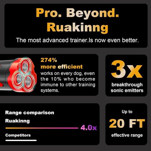 Dog Bark Deterrent Devices, Professional Dog Training Tool, Anti Bark Device for Dogs, w/ 3X Sonic emitters 50ft Range for Dog Training, Alternative to bark Collar,Orange in Saudi Arabia