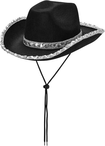 Western Cowboy Hat و Bandana مجموعة واسعة مع قبعات رعاة البقر الترتر وشراب الشرابة للباس حفلات تأثيري in Kuwait