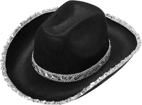 Western Cowboy Hat و Bandana مجموعة واسعة مع قبعات رعاة البقر الترتر وشراب الشرابة للباس حفلات تأثيري in Kuwait