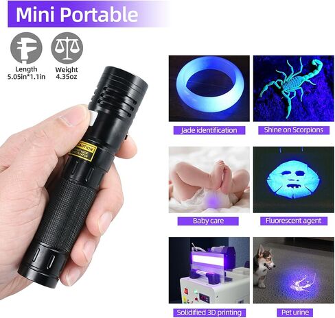 DARKBEAM Flashlight UV 365nm Black Light High Power 3 LEDs USB -C Rechargeable, 20W Mini Woods Lamp Ultraviolet with Filter - Detector for Pet Urine, Uranium Glass - Leak Detection - Resin Curing in Saudi Arabia