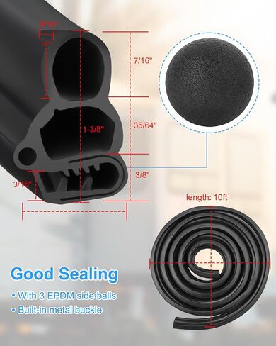 Automotive Door Weather Stripping, Car Door Rubber Seal Strip Trim with EPDM 3 Side Bulbs, Car Door Edge Trim Seal Strip Gasket for Trucks RVs Camper Boats Cabinets and Home Applications, 10FT in Saudi Arabia