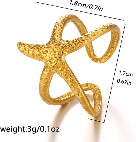 Starfish Statement Ring For Women Stainless Steel Seashell Ring Opening Adjustable Gold Silver Starfish Ring Irregular Beach Rings Summer Beachy Ocean Jewelry Gift in Saudi Arabia