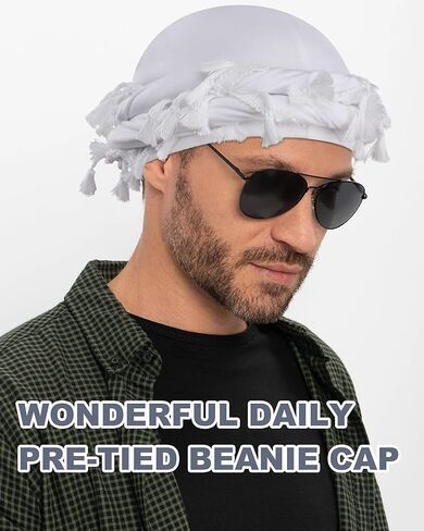 Babalet Halo Turban for Men Women Satin Lined Durag Head Wraps Skull Cap Pre-Tied Tassels Braid Beanie Vintage Twist Bonnet in Kuwait