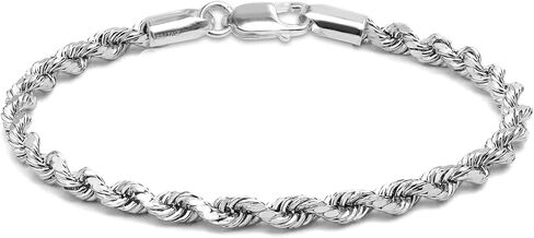 LECALLA 925 Sterling Silver Italian 4 MM Classic Diamond Cut Bracelet Link Link for Women Men ، Made in Italy (6.5 ، 7 ، 7.5 ، 8 ، 8.5 ، 9 Int in Saudi Arabia