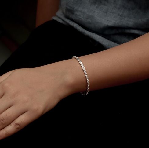 LECALLA 925 Sterling Silver Italian 4 MM Classic Diamond Cut Bracelet Link Link for Women Men ، Made in Italy (6.5 ، 7 ، 7.5 ، 8 ، 8.5 ، 9 Int in Saudi Arabia