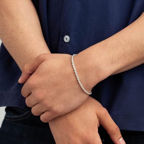 LECALLA 925 Sterling Silver Italian 4 MM Classic Diamond Cut Bracelet Link Link for Women Men ، Made in Italy (6.5 ، 7 ، 7.5 ، 8 ، 8.5 ، 9 Int in Saudi Arabia