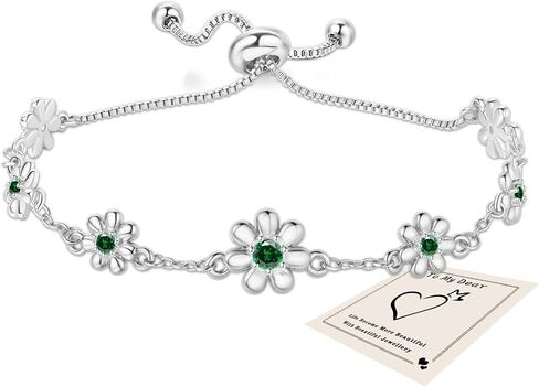 Sliver Bracelets for Women, Dainty Flower Bracelet Adjustable Cute Daisy Charm Adjustable Sparkly Rhinestone Chain Bracelet Trendy Jewelry Gift for Birthday Anniversary Christmas in Saudi Arabia