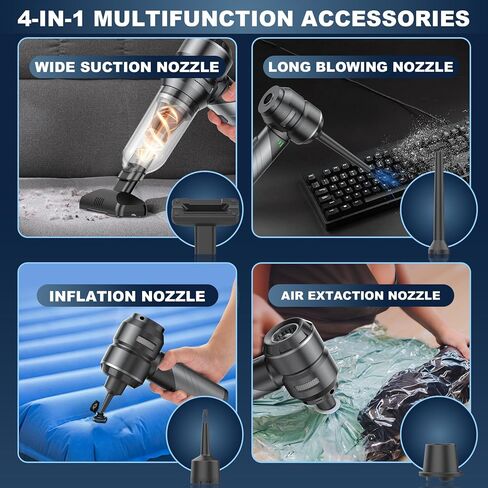 Car Vacuum Portable Cordless with 18000Pa Suction, 4 in 1 Air Duster & Mini Vacuum Cleaner High Power Foldable Rechargeable, Brushless Motor Airify Pro Handheld Vacuum for Car Home Office in Saudi Arabia